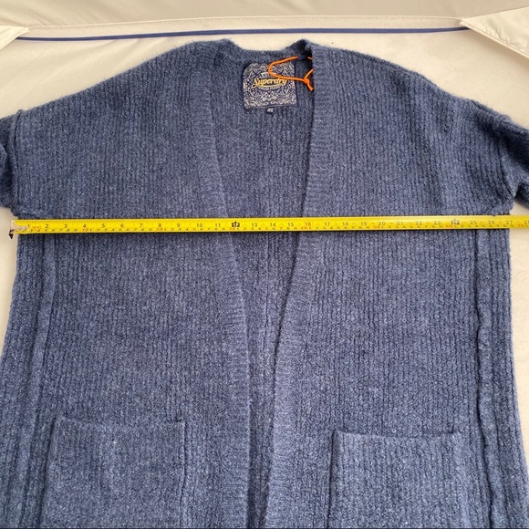 SuperDry Eastern Rib blue longline open cardigan - Picture 7 of 8